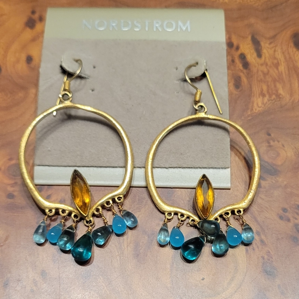 Boho Festival Gold Topaz And Amber Hoop Earrings - Picture 4 of 5